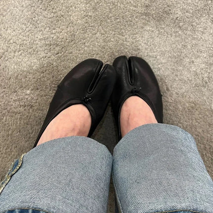 Womens Genuine leather Roundtoe midheel shoes With pleats Tibi Splittoe shoes  Sheepskin ballet flats 3cm heel height