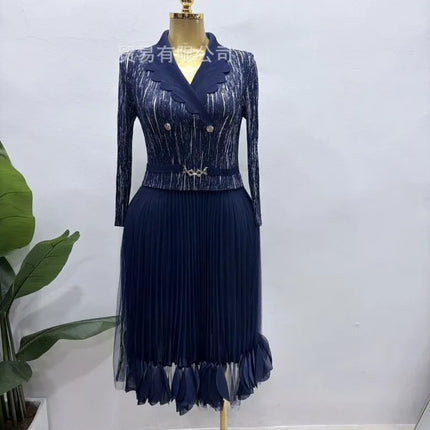 Miyake Pleated Dresses 2026 Middle East New Long Sleeve Plus Size Stretch Long Dress Formal Occasion Commuter Women's Clothing