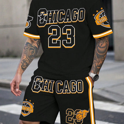 Men's Sports Short Sleeve Top Shorts Set Plus Size Breathable Basketball Sports Clothing Letter Print T-shirt Shorts 2-piece Set