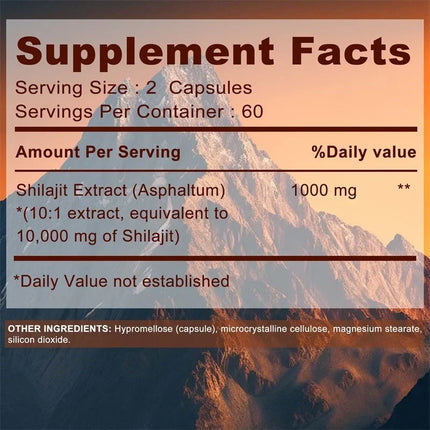 Shilajit Supplements - Balances Hormones, Reduce Fatigue, Muscle Recovery, Improve Concentration, Increases Energy and Vitality