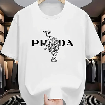 2025 Men's Luxury Graphic Print T-shirt Black White Contrast Short Sleeve Breathable  Summer Fashion Top