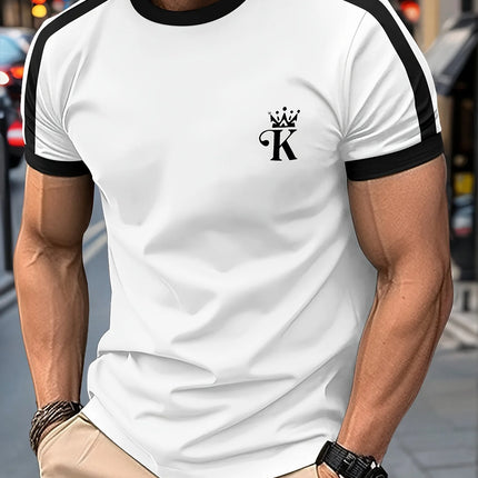 T Shirt for Man Men's Black and Golden Casual T-shirt Printed with "King" Crown + Arm Pattern Clothing Light Luxury Personality