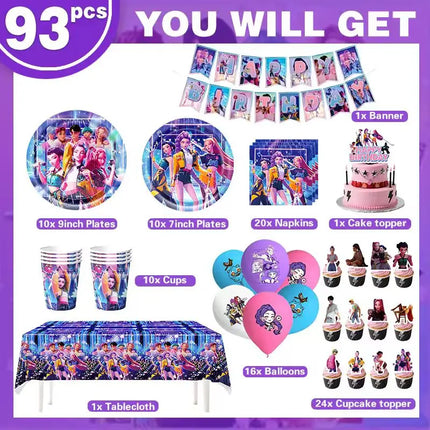 Happy Birthday Party Decoration Character Anime Tableware Plate Cup Balloon Set Banner Backdrop Gift Bag Keychain Party Supplies