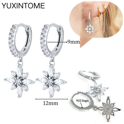 925 Sterling Silver Ear Needle Fashion Hoop Earrings White Crystal Luxury Women's Silver Earrings Wedding Women's Jewelry Gift