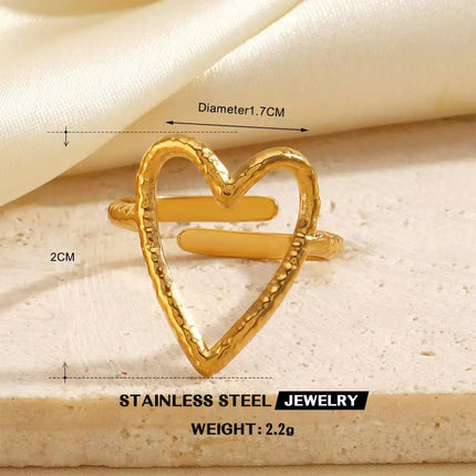 Gold Color Stainless Steel Heart Ring Women Metal Finger Hollow Ring Waterproof Jewelry Girlfriend Gift Bijoux Femme Anillos