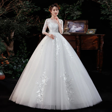 Luxury Customized Wedding Dress New Bride Large Size Long Sleeve Wedding Dresses Embroidery Lace Up Ball Gowns Vestido De Noiva