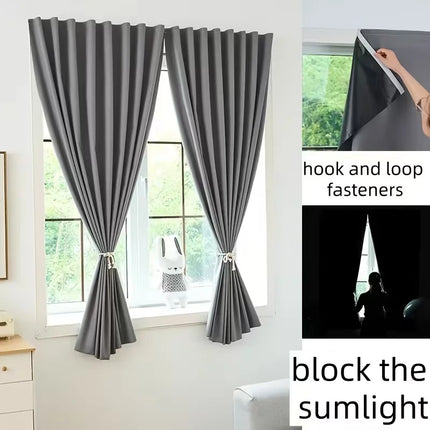 1pc 100% Blackout Self-Adhesive Hook-And-Loop Curtains, Sun-Shading & Heat-Insulating Curtains For Windows Without Drilling