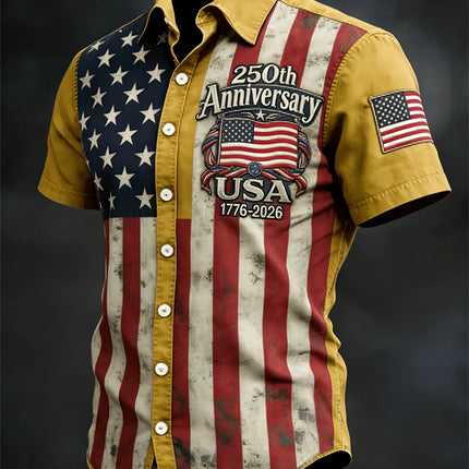 2026 New America 250th Anniversary Hawaiian Shirt Men USA Flag 1776–2026 Shirt American Independence Day Apparel Fourth Of July