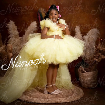 Pink Flower Girl Dress For Wedding Tulle High-Low Length Girl Kids Birthday Party Ruffles First Holy Communion Gowns Customized