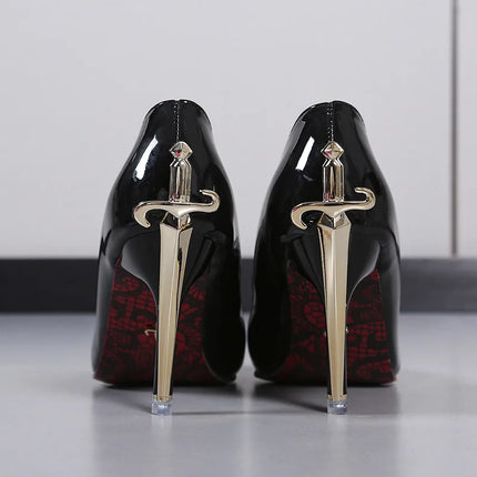 Sexy Pointed Toe Patent Leather High Heels Temperament Girl Red Sole Party Dress Stiletto Pumps Classic Black Work Single Shoes