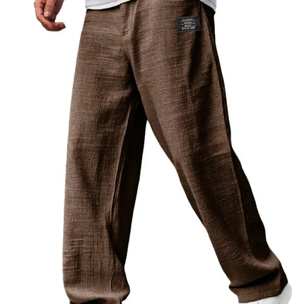 Men Baggy Pants Cotton Linen Loose‑Fit Trousers High‑Quality Retro Streetwear Male Casual Solid Color Wide Leg Daily‑Wear Pants