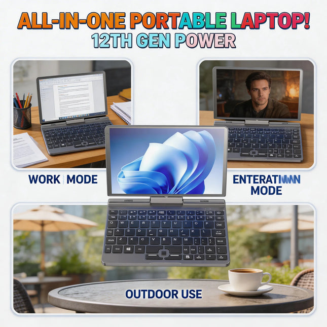 Oushedi 12th Gen Mini Laptop Intel N95 Quad Core 8 Inch Screen LPDDR5 12GB 4800MHz M.2 1TB Windows11Pro AX WiFi6 BT5.2 RJ45 LAN