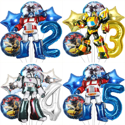 6pcs Transformation Optimus Prime Bumblebee Theme Aluminum Film Digital Balloon Boy Gift Birthday Party Decorations Baby Shower
