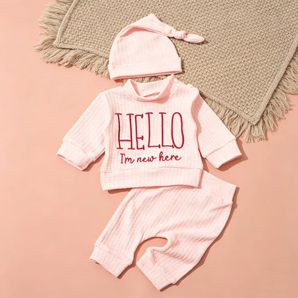 Ylsteed "Hello" Embroidery Newborn Photography Props Infant Romper Jumpsuit with Bow Hat Baby Coming Home Outfit Baby Photo Gift