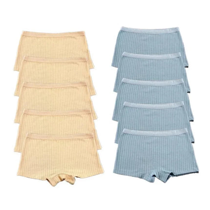 10PCS Women Boxers Underwear Ribbed Cotton Panties Sports Ladies Boyshorts Female Solid Color Cozy Lingerie Intimate