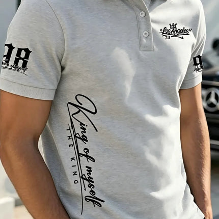 European and American Men's Summer Golf Los Angeles Letter Print Soft Breathable Polo Short Sleeved T-Shirt Outdoor Casual Top