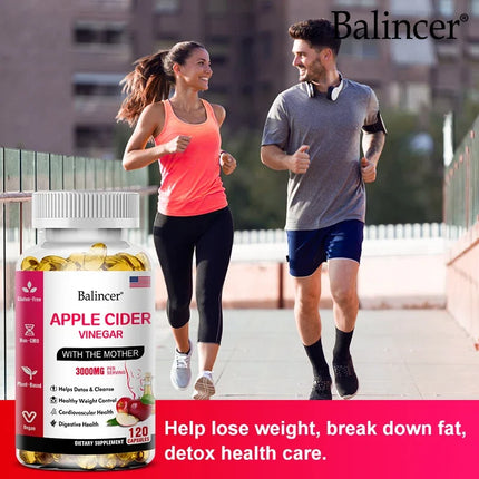 Balincer Apple Cider Vinegar Capsules 3000mg, Detox & Cleanse, Fat Burning, Healthy Weight Management Supplement Non-GMO