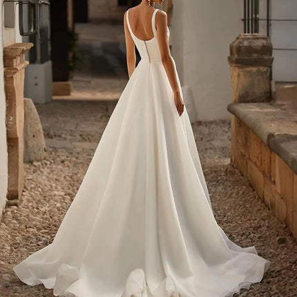 JEHETH Boho Brides Wedding Dresses Spaghetti Straps Square Collar Simple Formal Bride Dress Vintage Long Bridal Gowns Customized