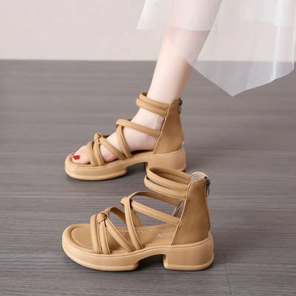 2025 New Summer Sandals for Women Fashion British Style Roman Sandals Cross-tied High Top Women Sandals Comfortable Casual Shoes