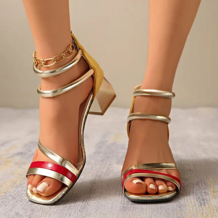 2026 New Summer Women's Pumps Elegant Strap Solid Color Square Toe High Heels Open Toe Fashion Sexy  Women's Shoes