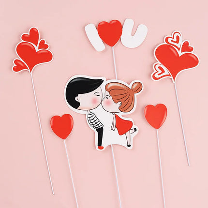 Couples Kiss Heart Love Bear Cake Cupcake Topper Happy Birthday Valentine's Day Party Dessert Wedding Decor Baking Supplies