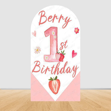 Pink Strawberry Arch Backdrop Cover Berry First 1st Birthday Party Custom Girl Baby Shower Background Decoration Personalized