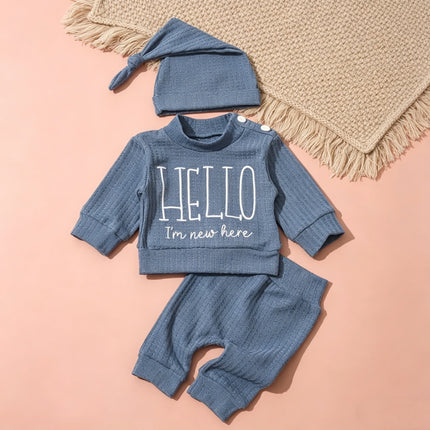 Ylsteed "Hello" Embroidery Newborn Photography Props Infant Romper Jumpsuit with Bow Hat Baby Coming Home Outfit Baby Photo Gift