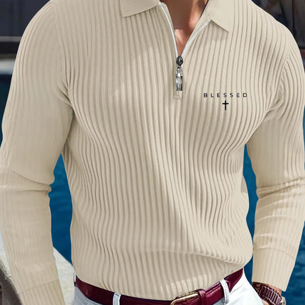 Men'S Spring And Autumn White Horse Printed Casual Long Sleeve Polo Shirt, Fashionable Beach Vacation Sports Outing Commuting Work Golf Fishing Camping Gift for Boyfriend Husband