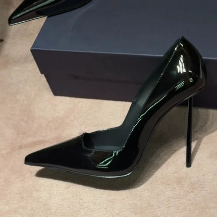 Fashion Red Patent Leather High Heel Shoes Women Sexy Pointed Toe Dress Pumps Office Lady Shoes Black