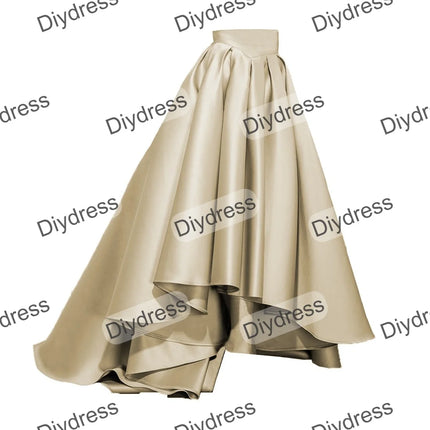 Women's High Low Elegant Prom Party Skirt A-Line Pleated Front Short Back Long Satin Skirt With Pockets For Evening Gown
