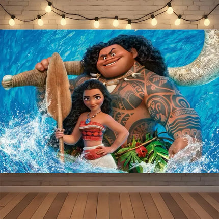 Cartoon Moana Birthday Backdrop Tropical Ocean Island Palm Flower Girl Birthday Party Baby Shower Decor Kids Photo Background