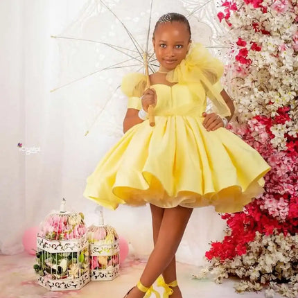 Pink Ball Gown Flower Girl Dresses Customized Tulle Tiered Ruffles Children Birthday Party Gowns High Neck Kids Wedding Dress