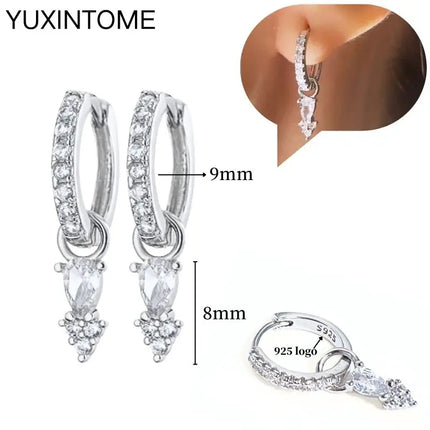 925 Sterling Silver Ear Needle Fashion Hoop Earrings White Crystal Luxury Women's Silver Earrings Wedding Women's Jewelry Gift