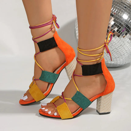 Fashion Women High Heels Sandals 20285 New Trend Summer Chunky Shoes Women Designer Weave Ankle Lace Sexy Open Toe Sandals Women