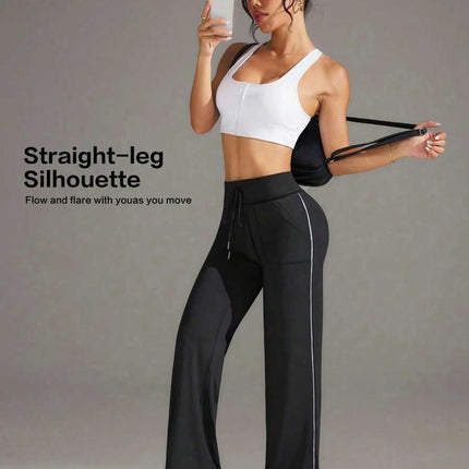 High Waist Straight Leg Casual Wide Leg Pants Side Stripe Sports Loose Slimming Yoga Trousers European Style