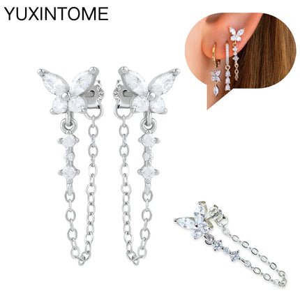 925 Sterling Silver Ear Needle Fashion Hoop Earrings White Crystal Luxury Women's Silver Earrings Wedding Women's Jewelry Gift
