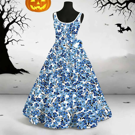 Elegant Long Skirt Retro Floor-Length Skirt Daily Fashion Vest Dress Round-Neck Slim Skirt Summer Women's Sleeveless Dress