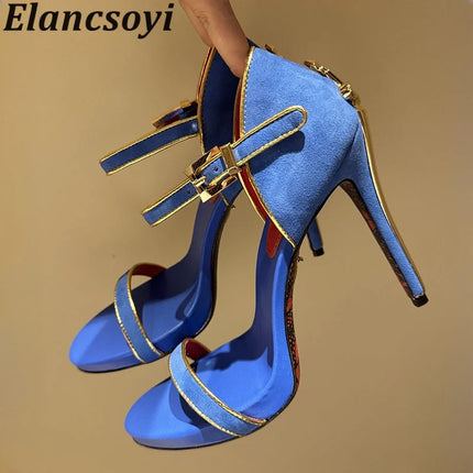 2025 Super High Heels Leather Sandals Women Open Toe High Heel Party Shoes Summer Ankle Strap Women's Gladiator Sandalias Mujer