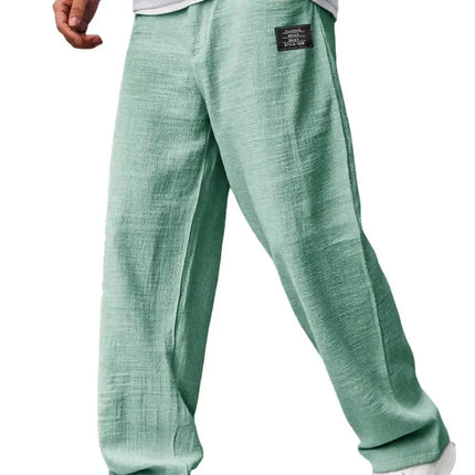 Men Baggy Pants Cotton Linen Loose‑Fit Trousers High‑Quality Retro Streetwear Male Casual Solid Color Wide Leg Daily‑Wear Pants