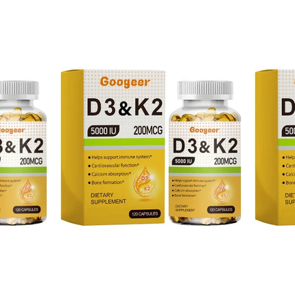 Googeer Vitamin D3 & K2 Capsules with Immune System Support and Bone Formation Support for Calcium Absorption, 120 Capsules