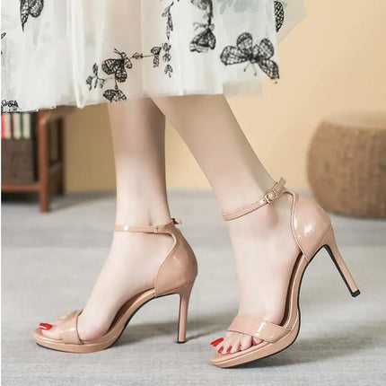 Size 32-41 High Heel Sandals Women Platform Open Toe 10cm Thin Heel Patent Leather Summer Sandals
