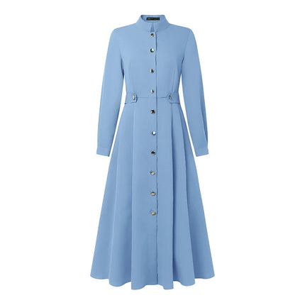 Women's Elegant Midi Dresses Plus Size Casual Mock Neck Long Sleeve Button Up A-Line Long Dress ZANZEA Autumn Woman Clothing 5XL