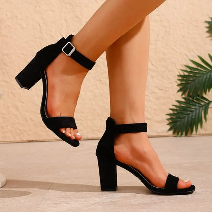 Womens Chunky Block Heel Sandals Ankle Strap Buckle Open Toe High Heels Dress Shoes Party Wedding Elegant Fashionable Style New
