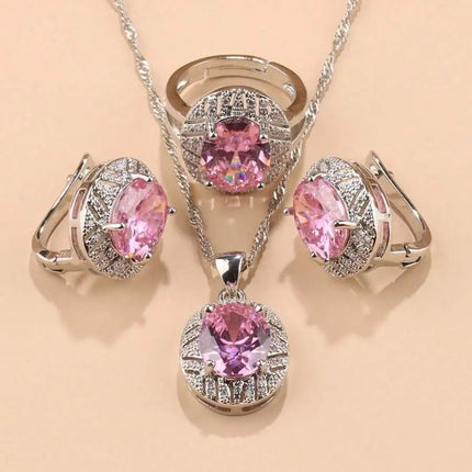 SGIAWETA-4pcs  Sterling Silver/18K Gold Plated Fashion Wedding Jewelry Set, Colorful Cubic Zirconia Earrings, Pendant, Ring, Bridal Accessories, Christmas, Thanksgiving, Birthday Gift For Women-birthdaygift