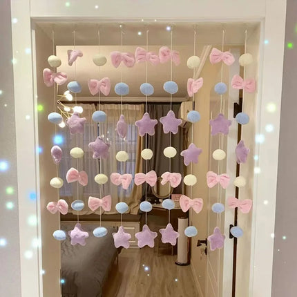 Bow Heart Shaped Curtain Decor Hanging Ornaments Divider String Tassel Curtain Girl Room Living Partiton Beaded Window Valance