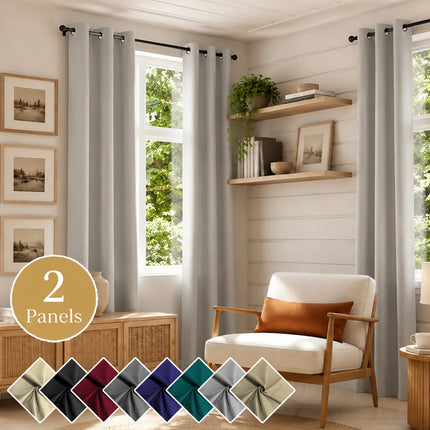 2 PCs Thermal Insulation 100% Blackout White Coating Curtains for Bedroom, Privacy Protection Noise Reduction Room Darken Grommet Top Curtains for Office, Living Room, Dining Room