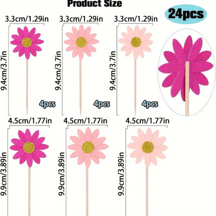 24pcs Daisy Themed Party Supplies Mixed with Flowers Perfect for Decorating Cupcakes Toothpicks and Birthday Celebrations