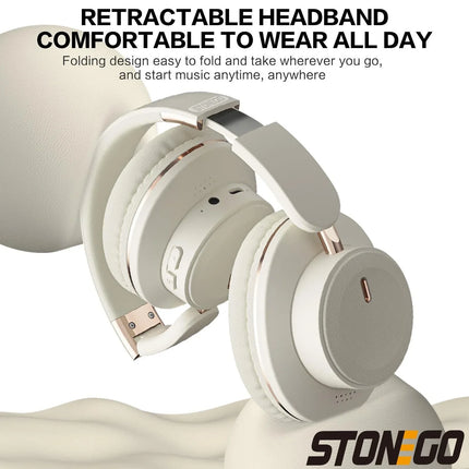 Bluetooth Headphones Over Ear Wireless Headset BT5.3 Foldable Portable Hi-Res Audio Fashion Aesthetic Deep Bass Stereo 24H Battery Fast Charge Dual Mode With Mic Noise Isolation For Students Content Creators Remote Work Trave