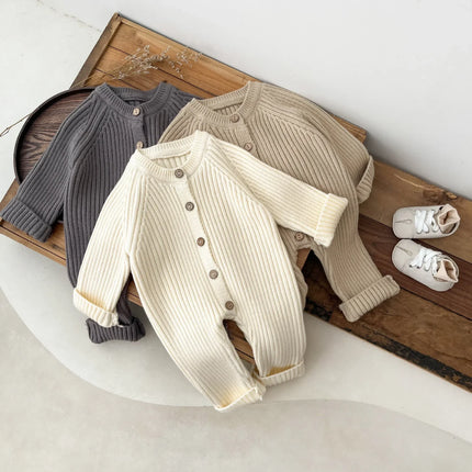 Baby Jumpsuit 2026 Autumn and Winter New Solid Color Baby Boy's Knitting Climbing Clothes
