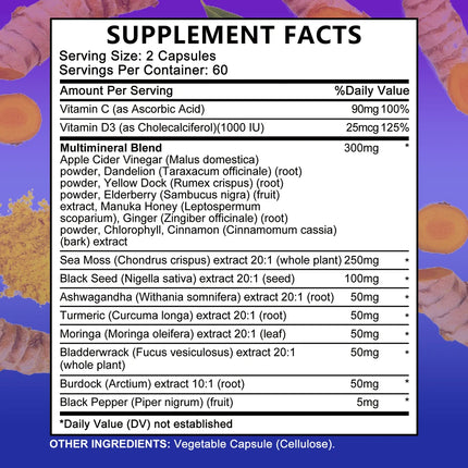 Sea Moss Supplement - Supports Thyroid Health, Antioxidant, Anti-aging, Improve Immunity, Detox, Beauty Health